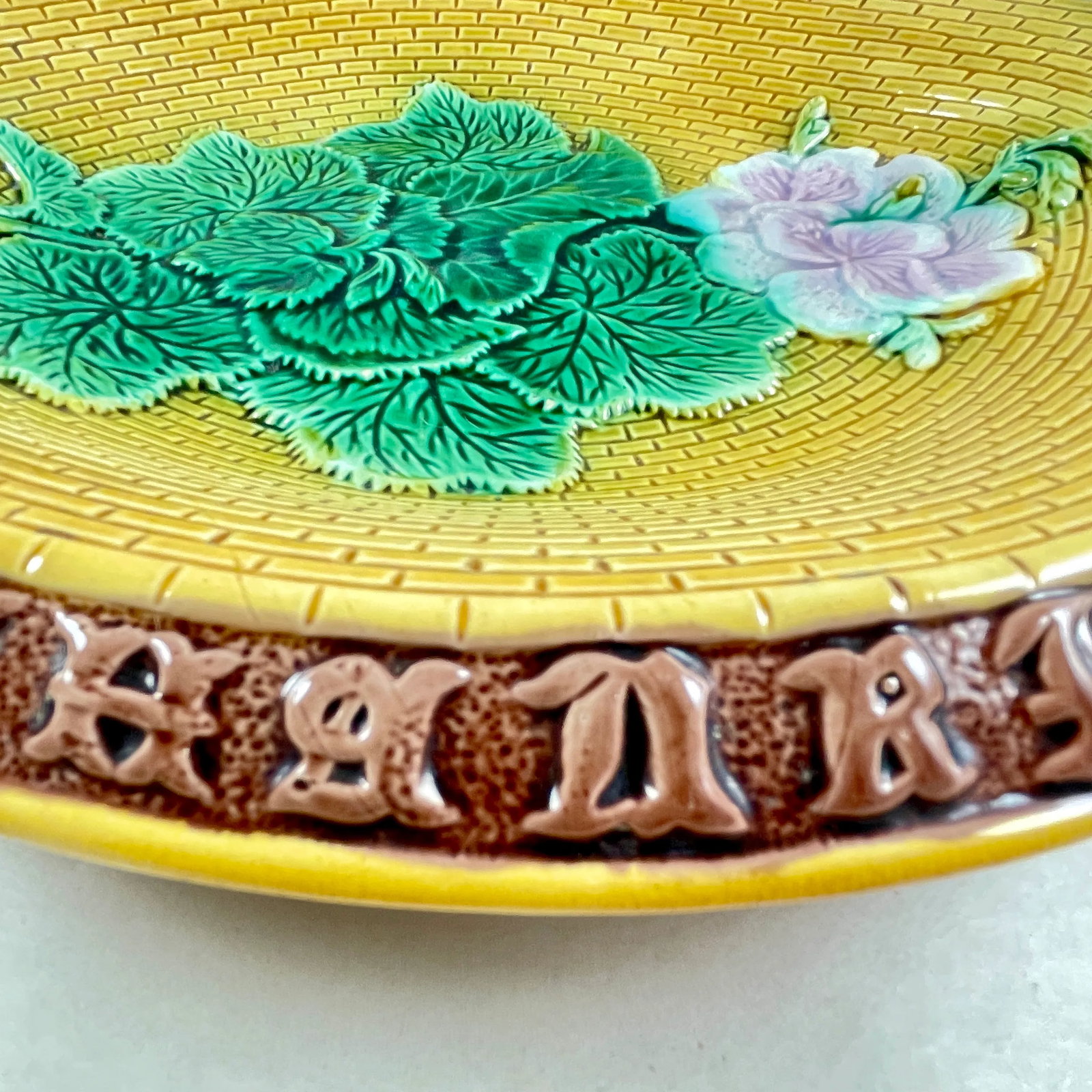 Adams & Bromley English Majolica Geranium Motto Bread Tray - 5