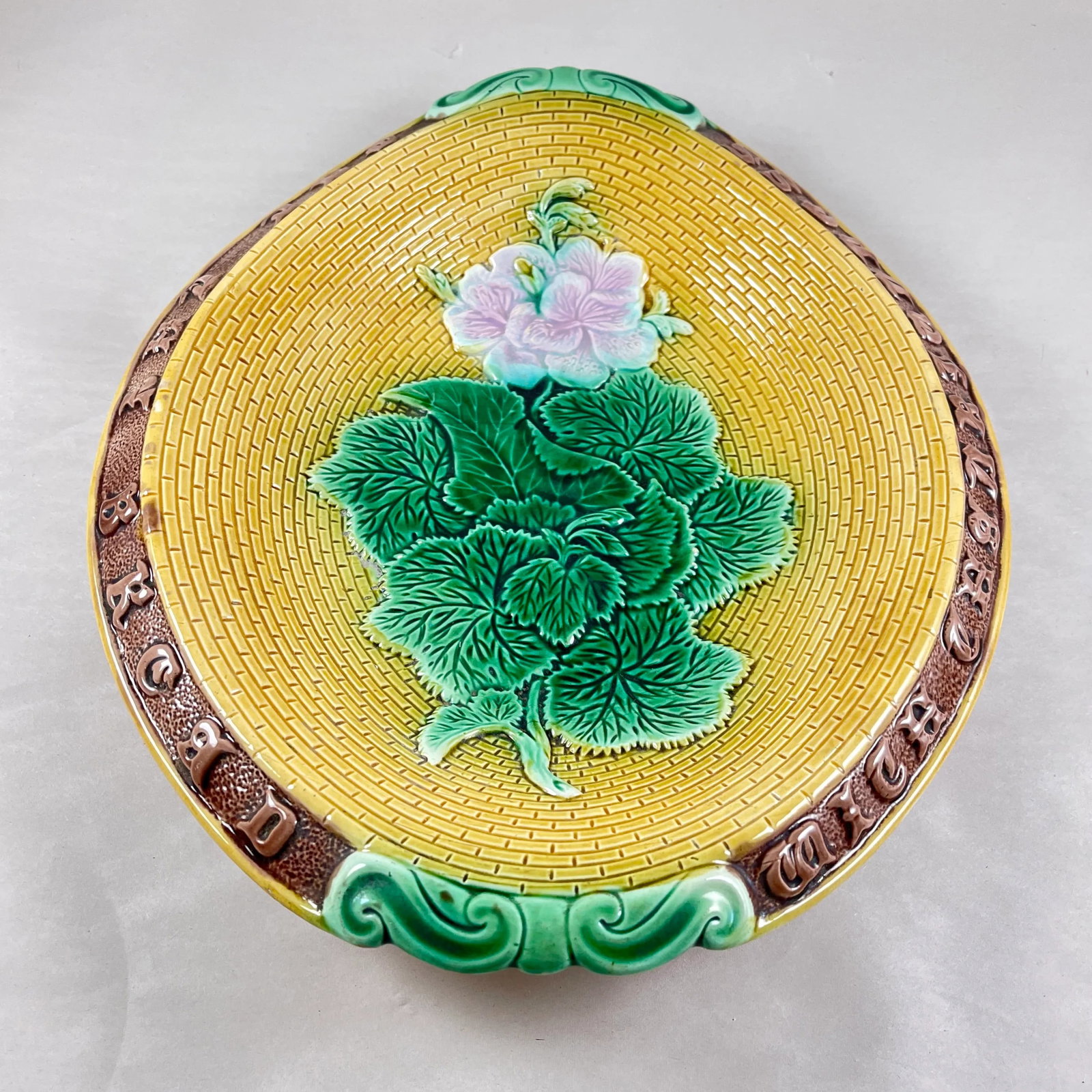 Adams & Bromley English Majolica Geranium Motto Bread Tray - 6