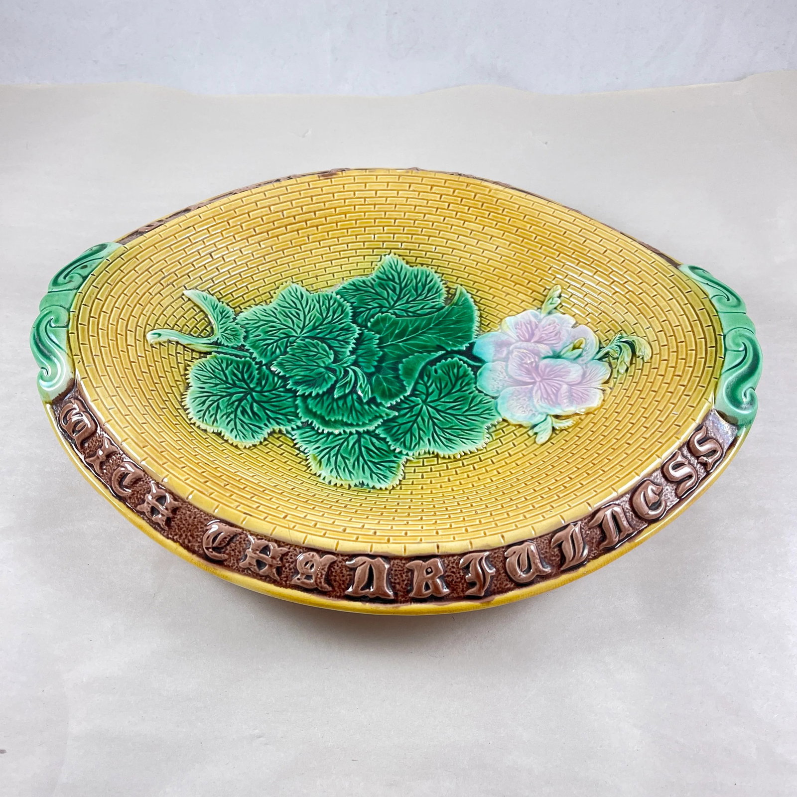 Adams & Bromley English Majolica Geranium Motto Bread Tray - 7