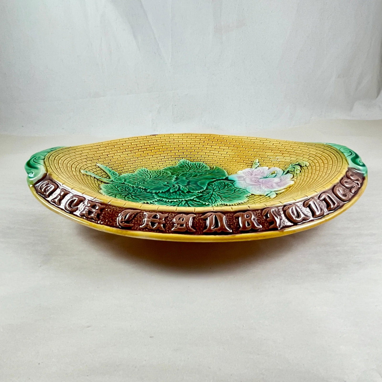 Adams & Bromley English Majolica Geranium Motto Bread Tray - 8