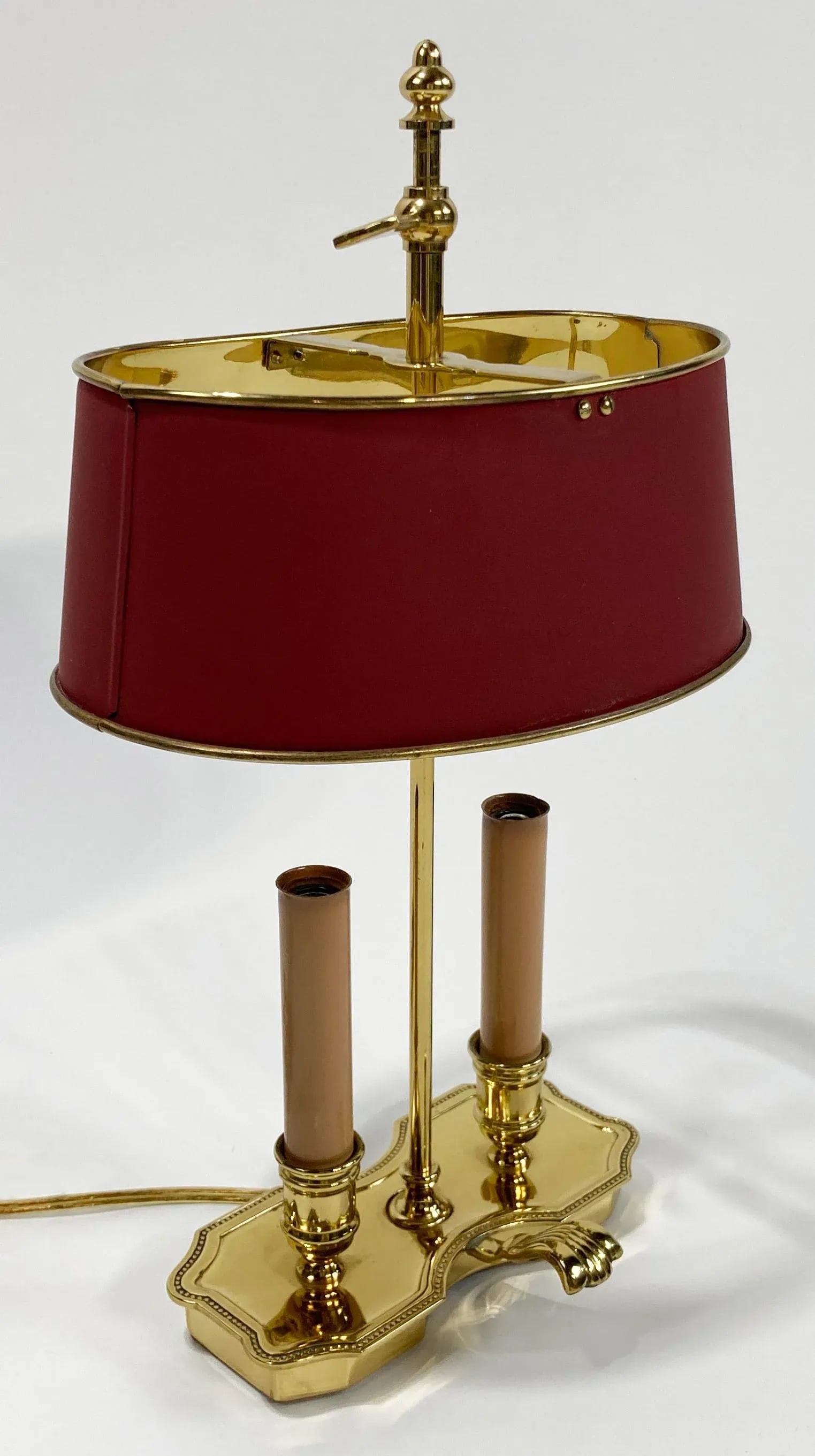 Vintage French Style Brass Bouillotte Table Lamp W Metal Tole Shade - 2