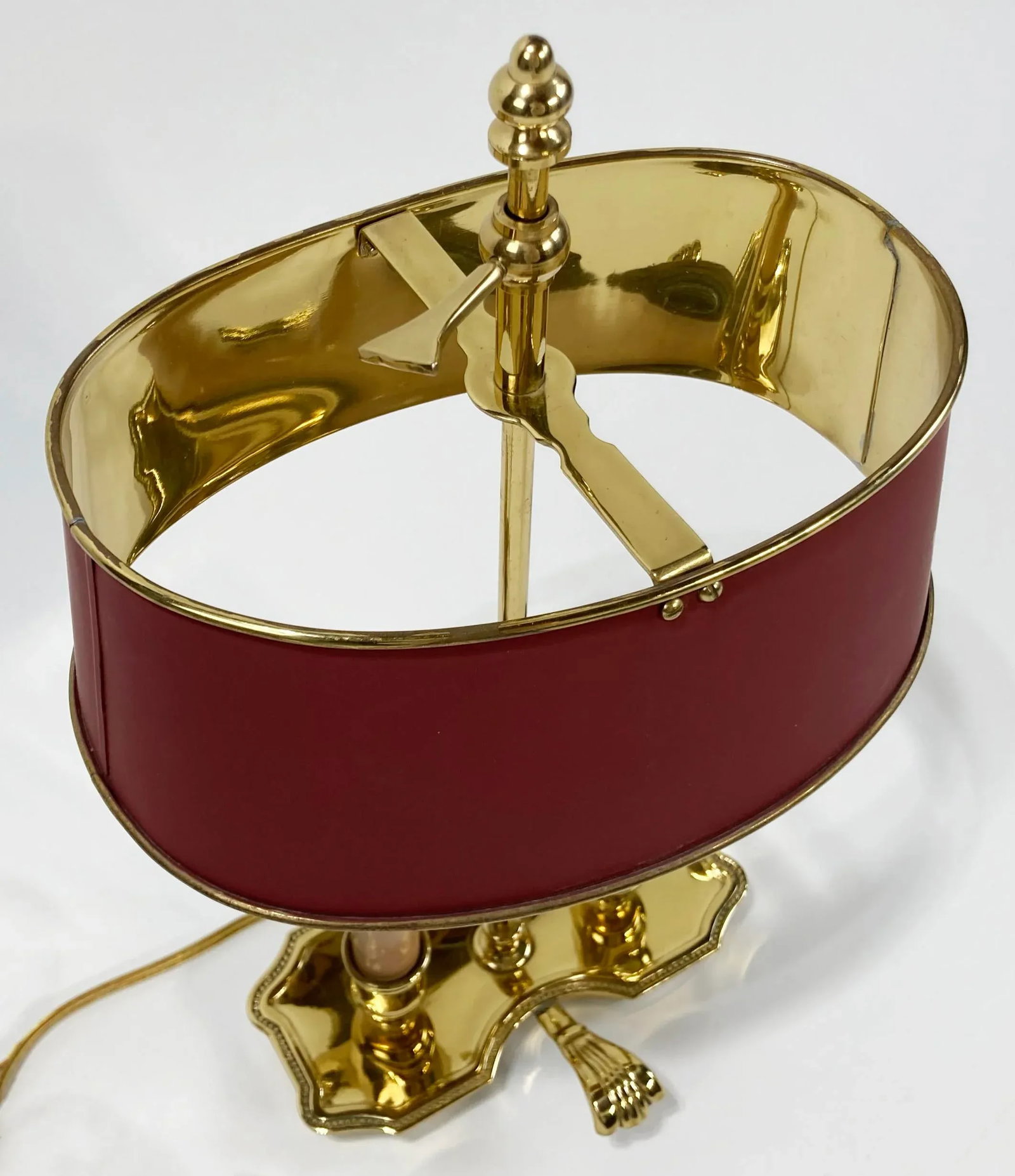 Vintage French Style Brass Bouillotte Table Lamp W Metal Tole Shade - 4