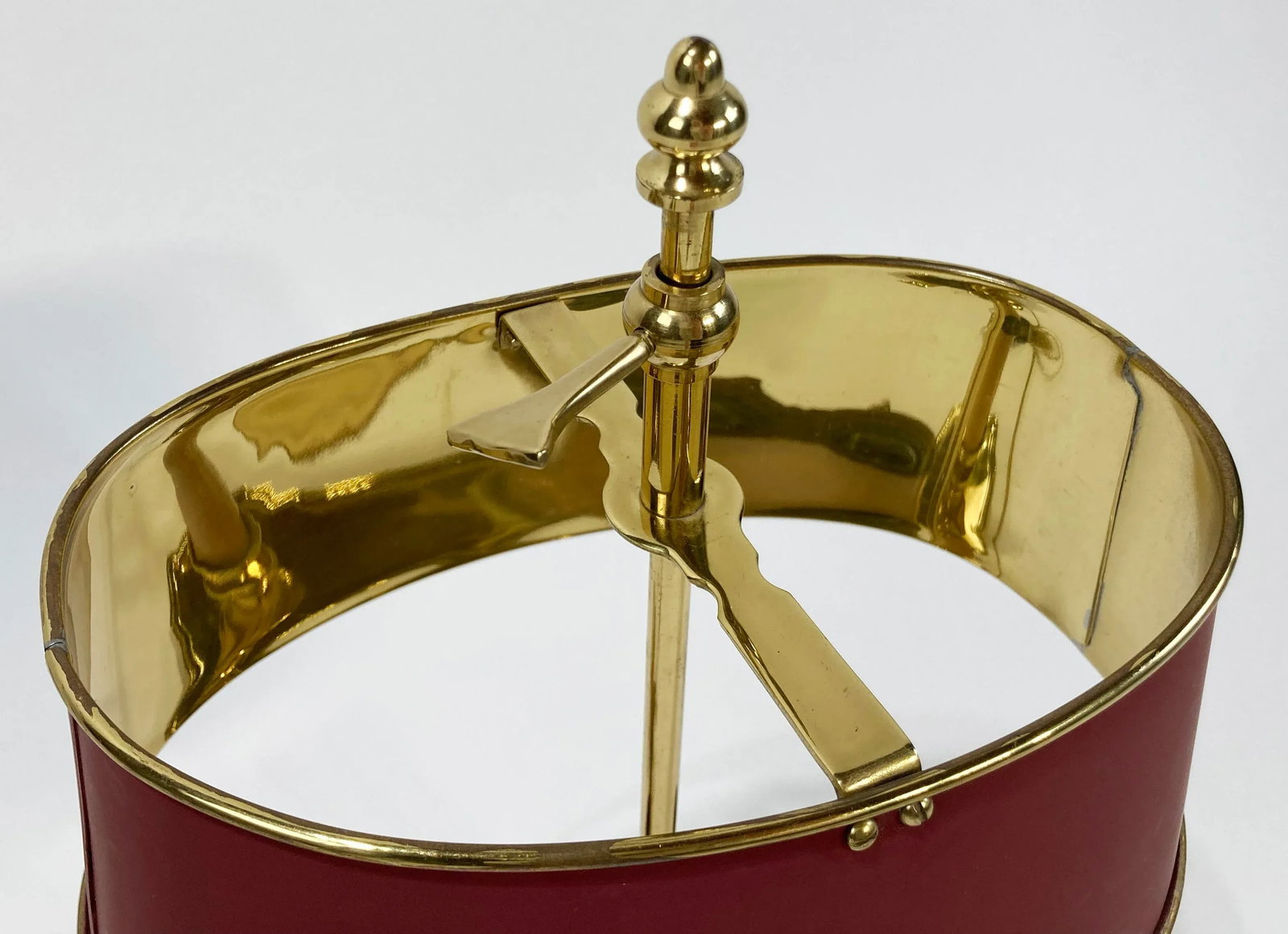Vintage French Style Brass Bouillotte Table Lamp W Metal Tole Shade - 5