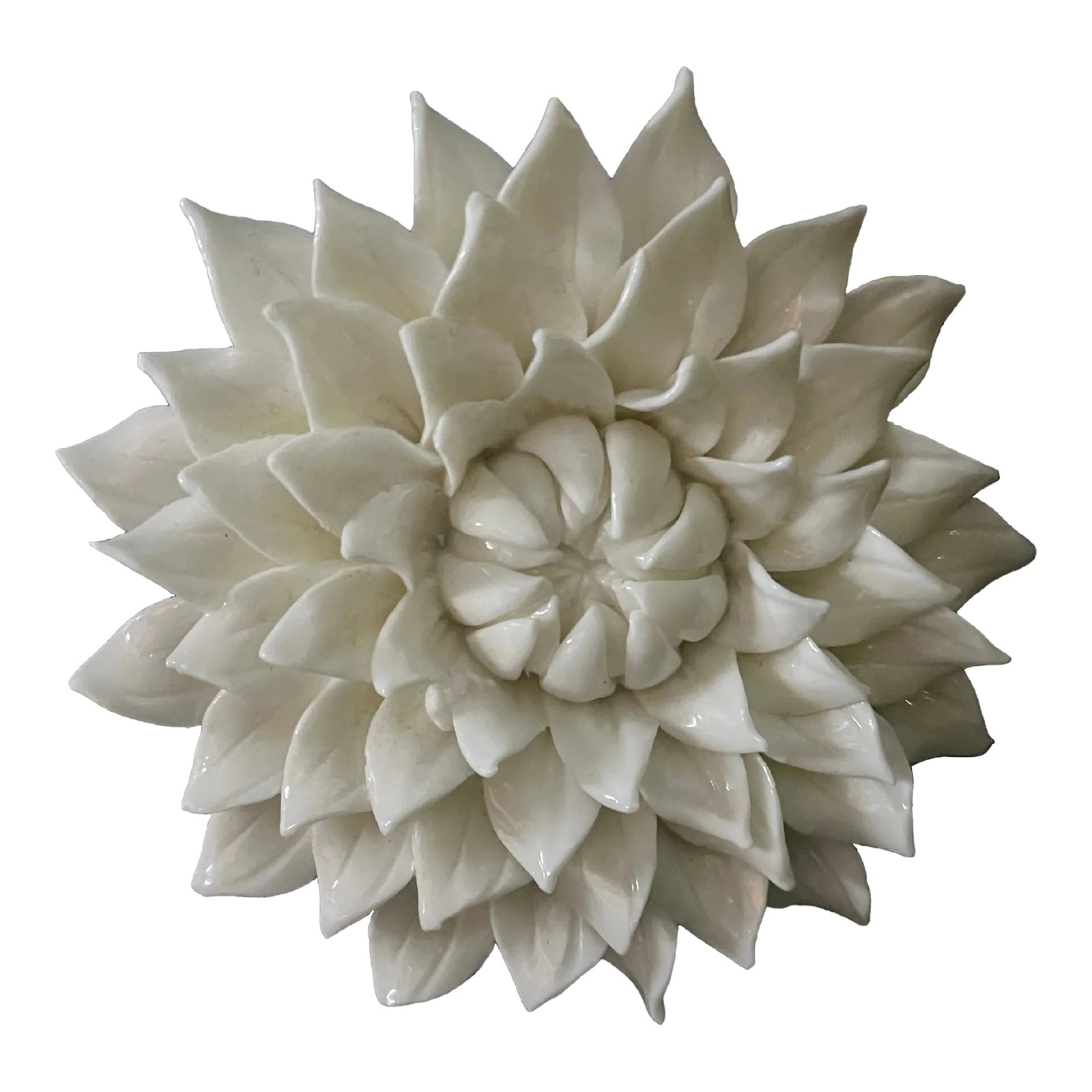 Vintage 1980s Murano Style Lotus Floral Hanging Glass Art: MCM art glass floral that absolutely catches your attention with its stunning detail. Hangs from small metal loop affixed to backside but could just as easily rest tabletop or on a book or magazine.