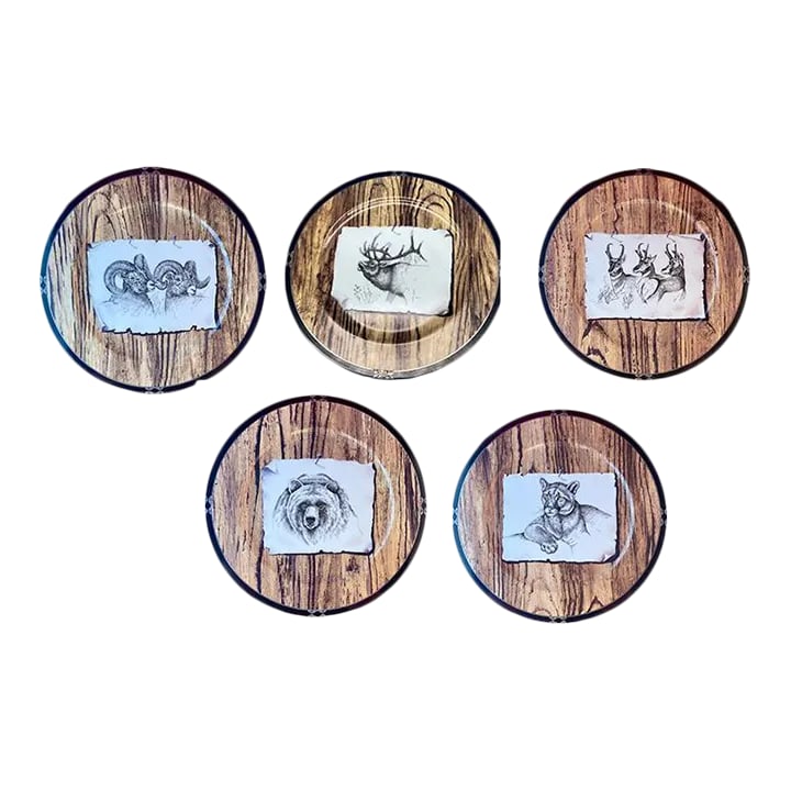 1990s Lynn Chase American Pages Porcelain Plates- Set of 5: FABULOUS set of 5, fine porcelain, 9-inch plates by artist Lynn Chase. Highly collectible and hard to find, these are perfect for Lynn Chase collectors as well of those who love animals or anything