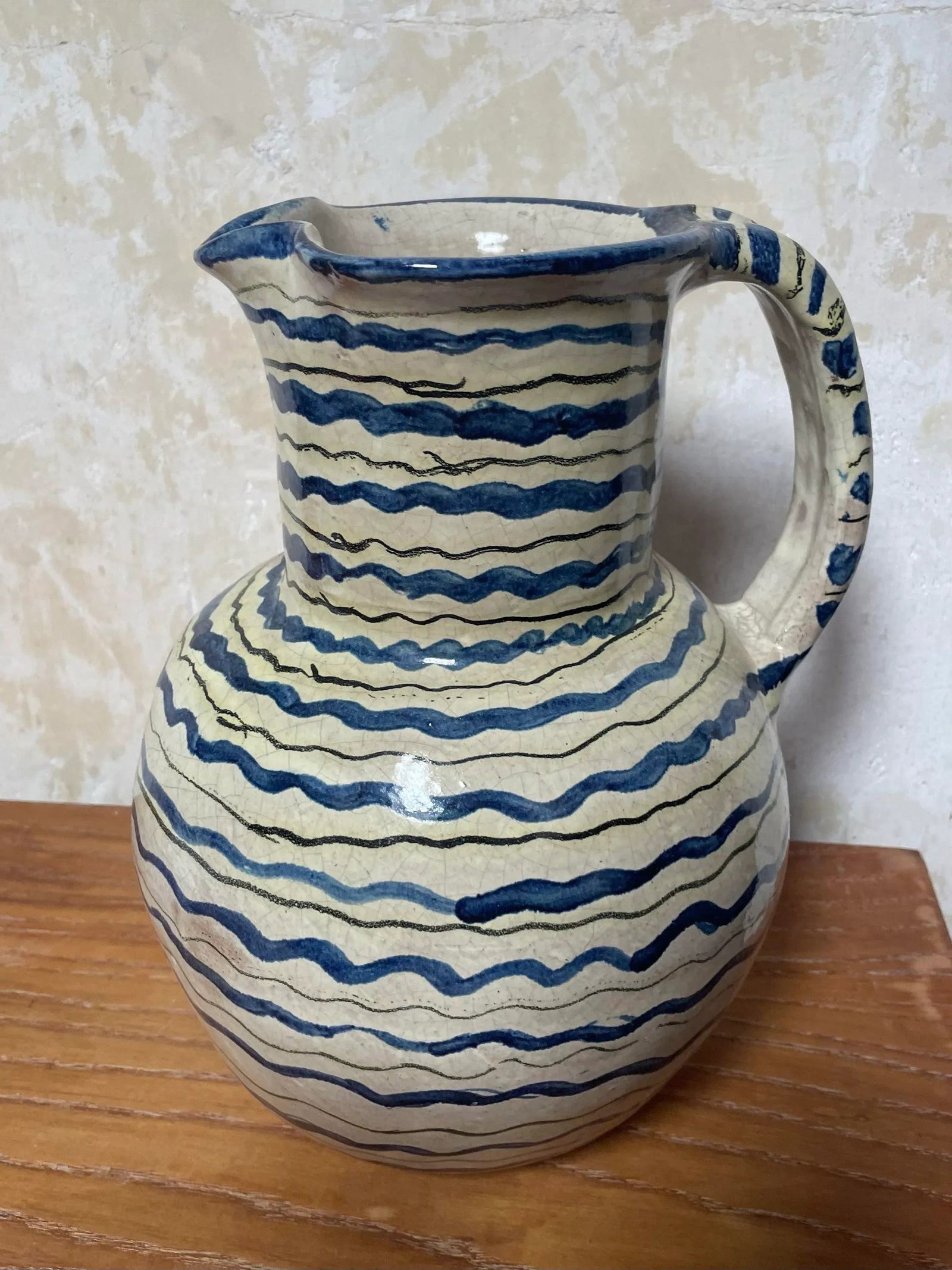 Antique Mediterranean Hand-Painted Terracotta Pitcher - 2