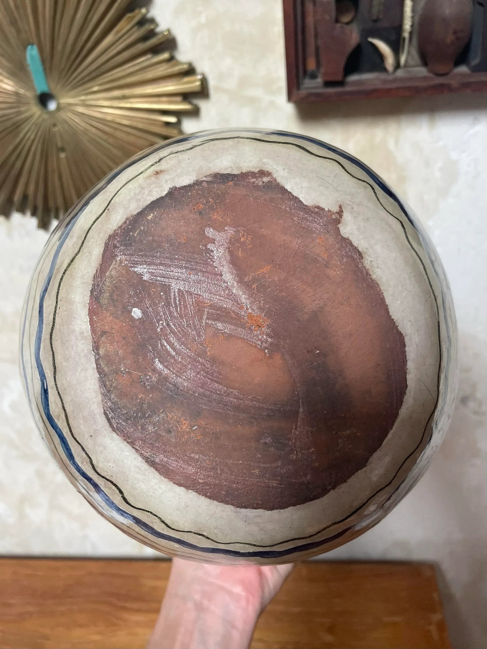 Antique Mediterranean Hand-Painted Terracotta Pitcher - 4