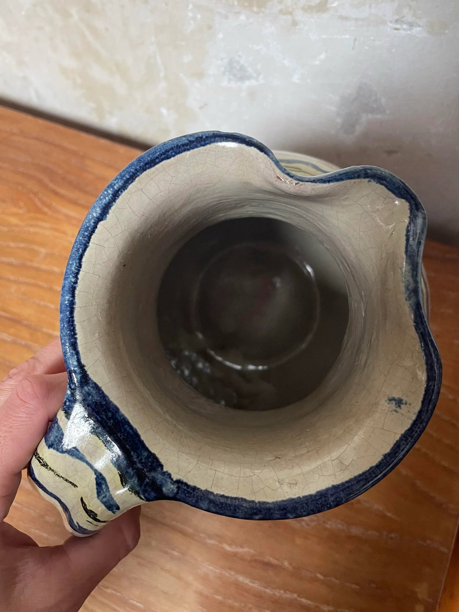 Antique Mediterranean Hand-Painted Terracotta Pitcher - 5