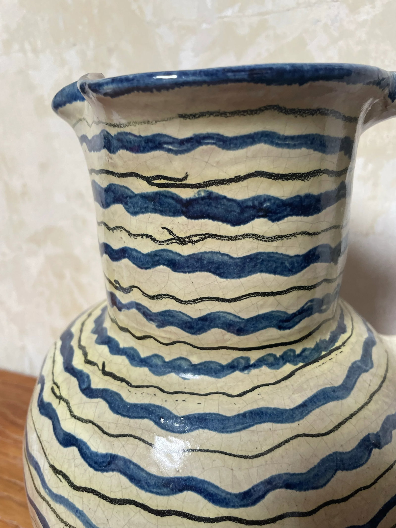 Antique Mediterranean Hand-Painted Terracotta Pitcher - 6