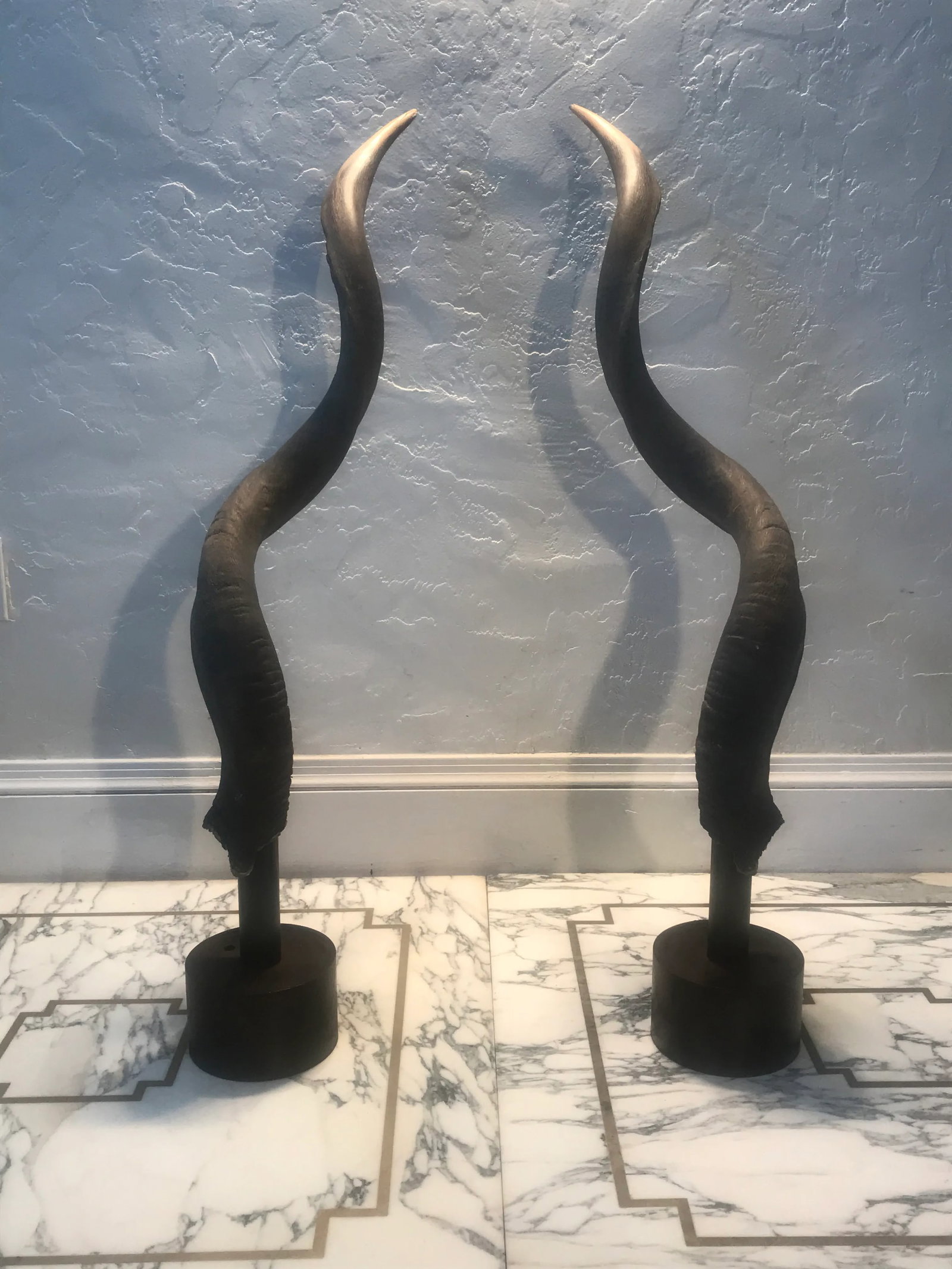 Vintage African Kudu Horn Sculpture on Steel Stand - a Pair - 2