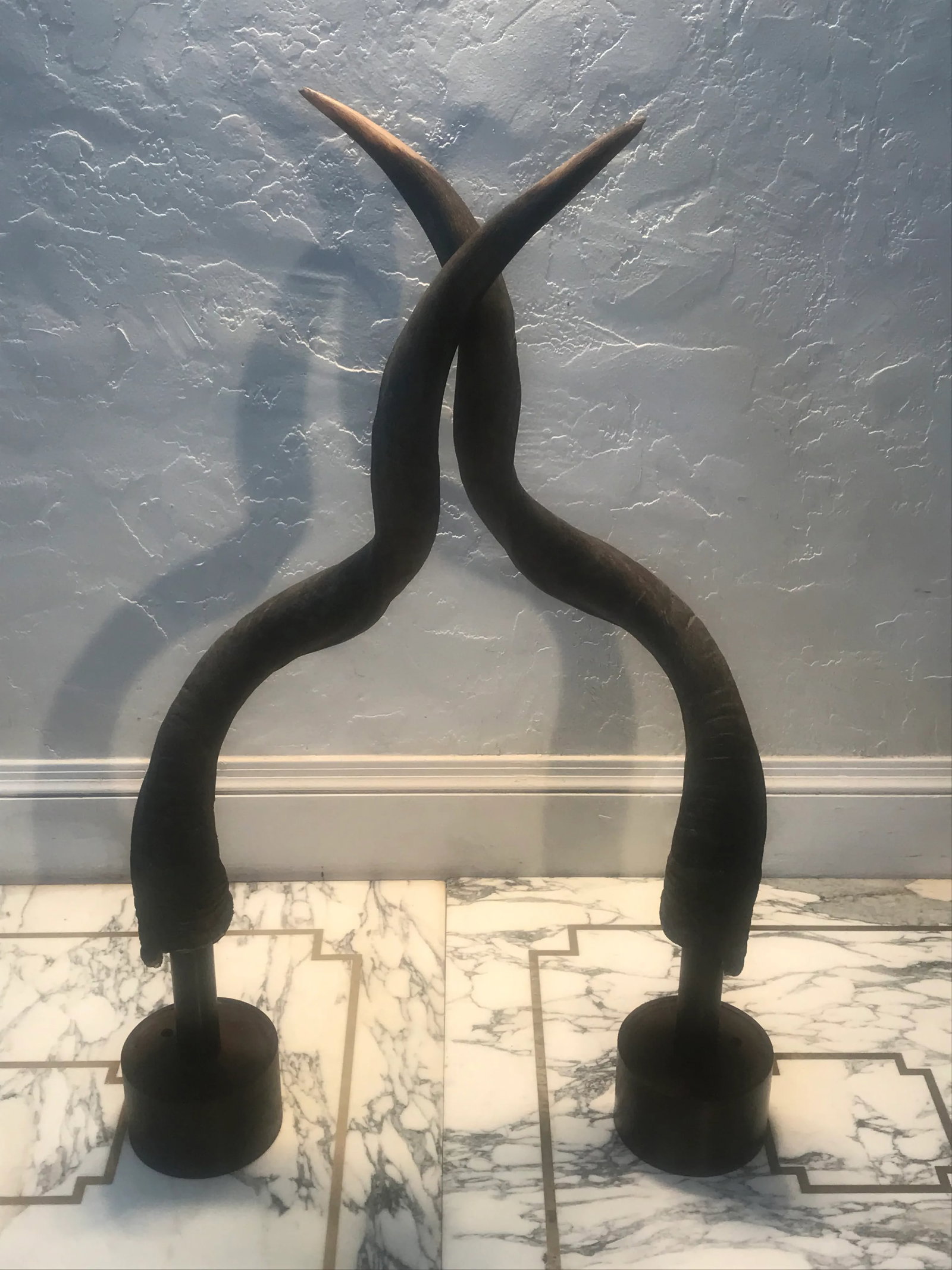 Vintage African Kudu Horn Sculpture on Steel Stand - a Pair - 7