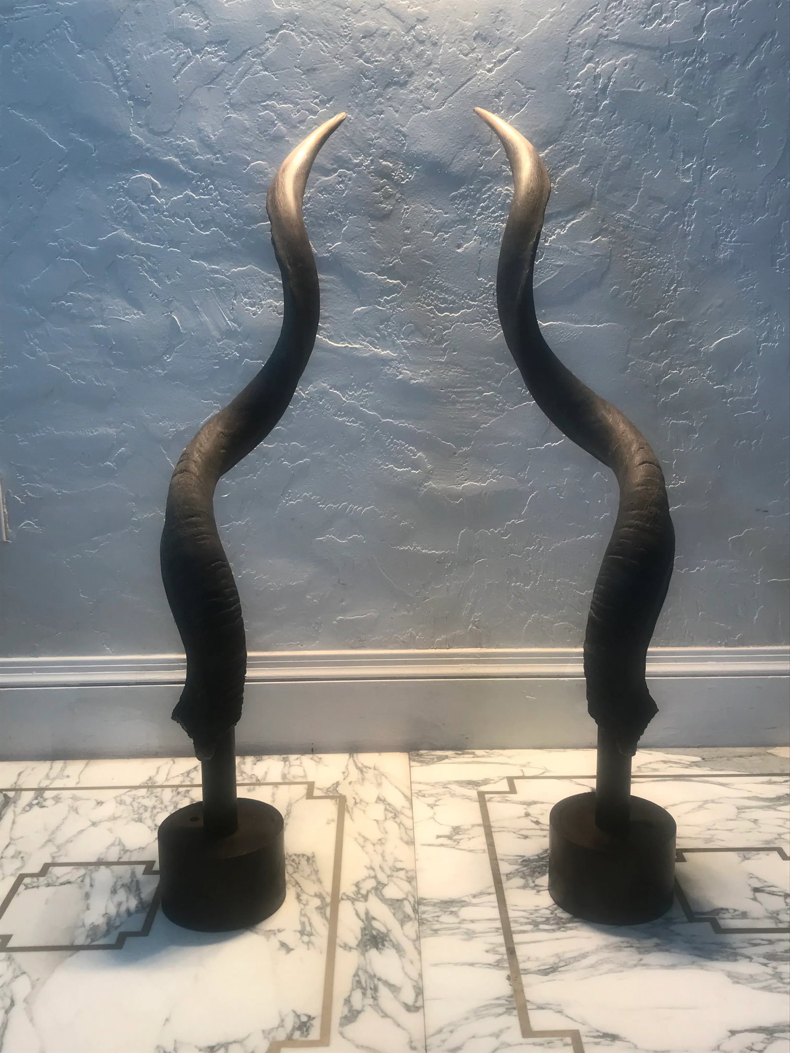Vintage African Kudu Horn Sculpture on Steel Stand - a Pair - 8
