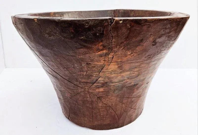 Vintage Wooden Bowl Carved Out of a Tree Trunk - 4