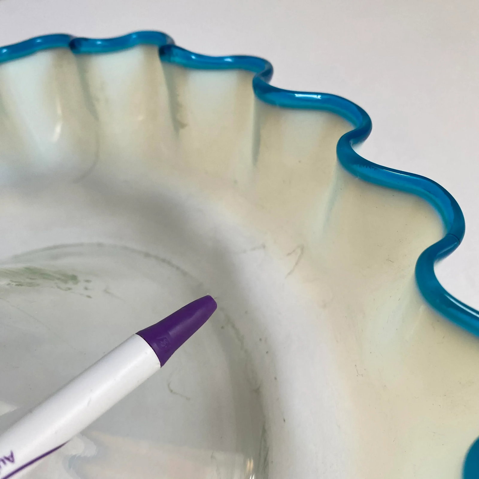 Victorian Epergne Blue Vaseline Glass Antique Ruffle Art Glass Vase - 10