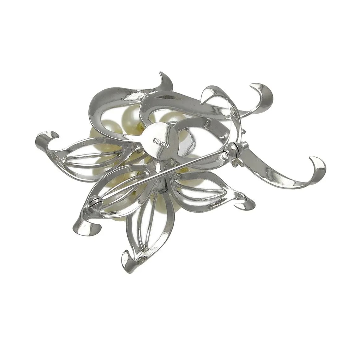 Vintage Sterling Silver Culture Pearl Brooch - 2