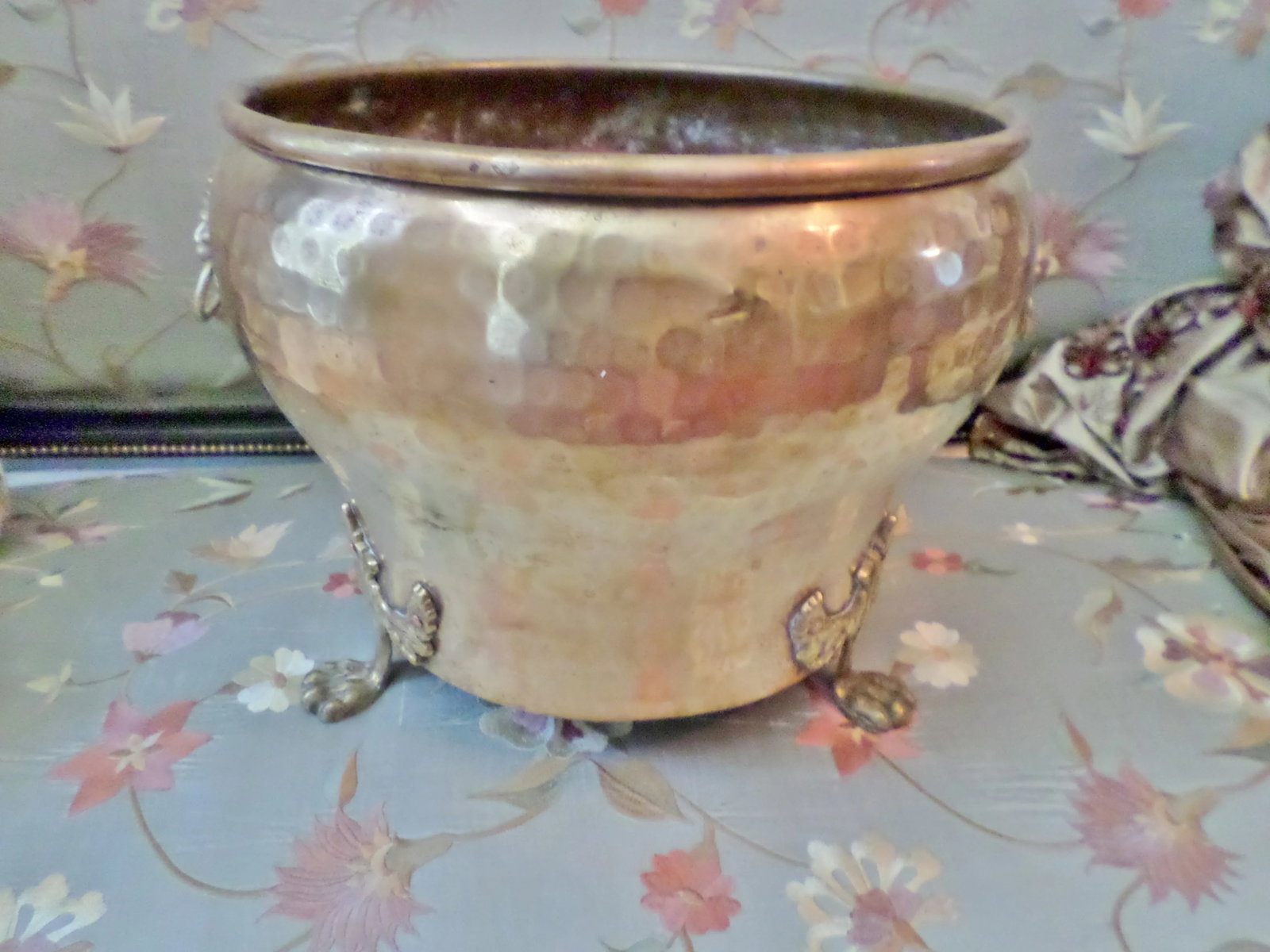 Imperial Russian Brass Hand-Hammered Lion Head Handle Jardiniere - 3