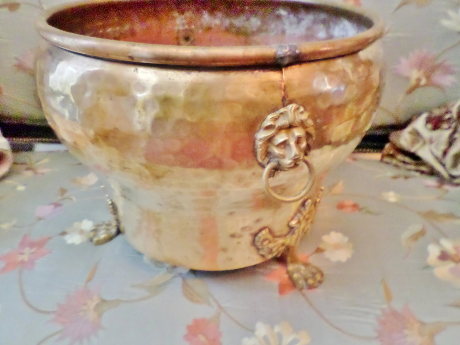 Imperial Russian Brass Hand-Hammered Lion Head Handle Jardiniere - 4