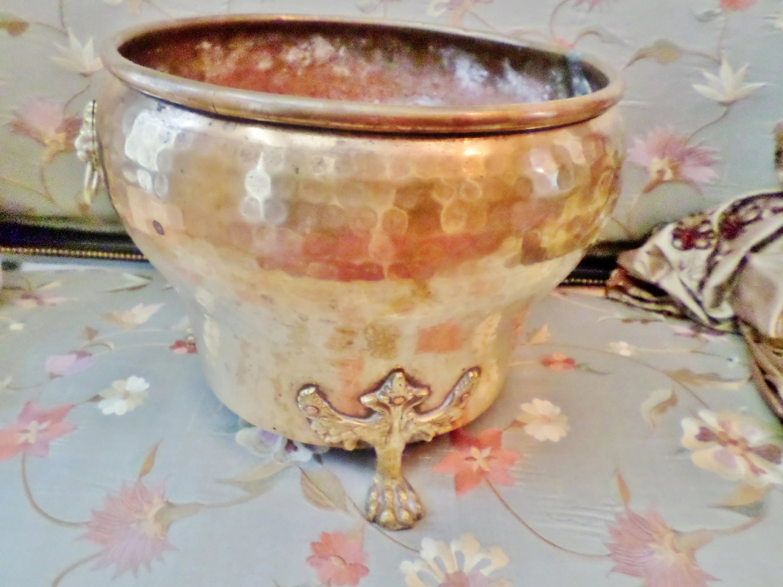 Imperial Russian Brass Hand-Hammered Lion Head Handle Jardiniere - 5