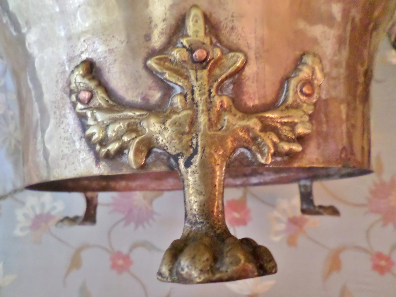 Imperial Russian Brass Hand-Hammered Lion Head Handle Jardiniere - 7