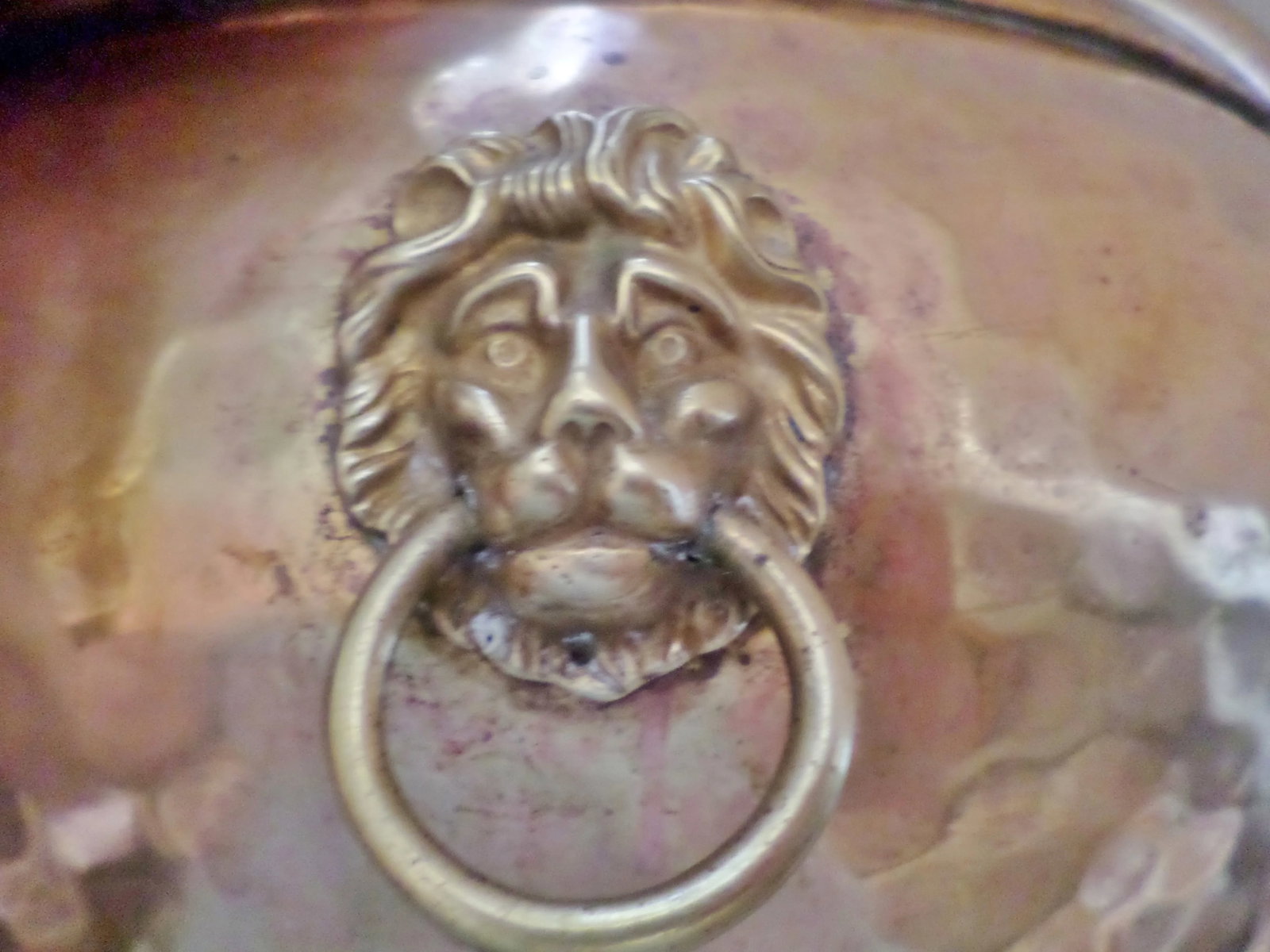 Imperial Russian Brass Hand-Hammered Lion Head Handle Jardiniere - 8