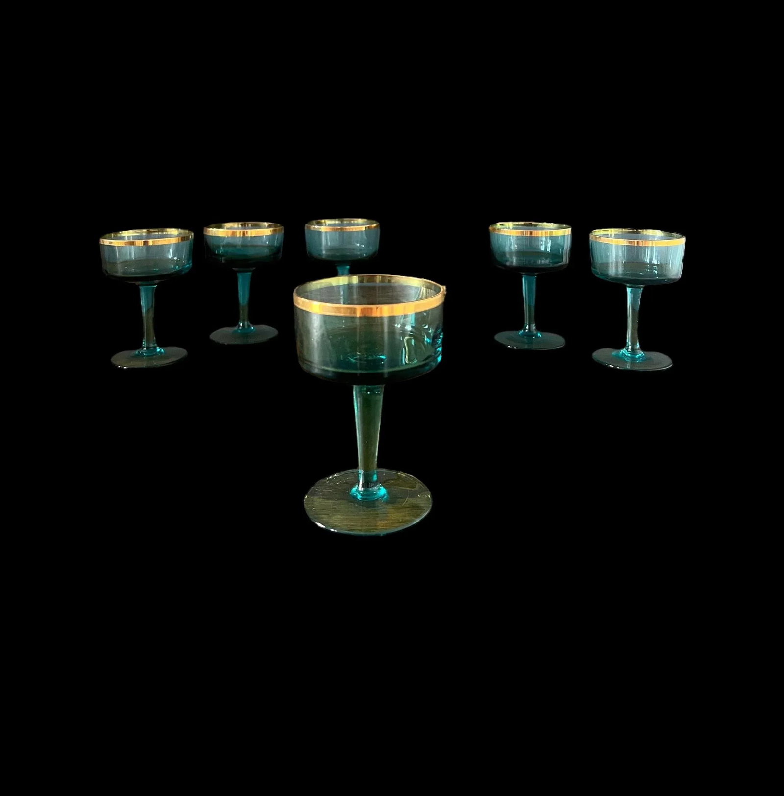1960s Vintage Aqua Blue & Gold Cocktail Glasses- Set of 6 - 2