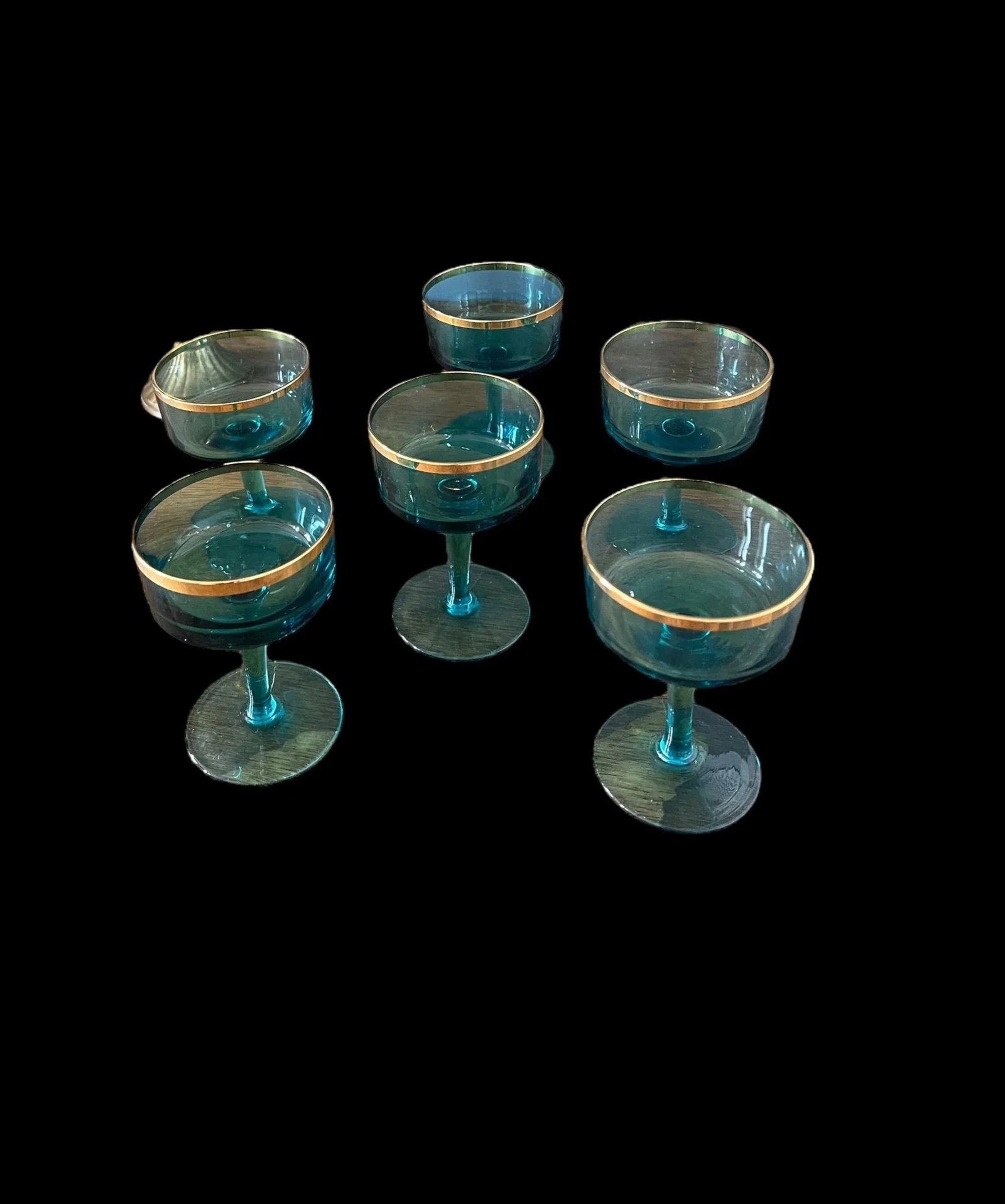 1960s Vintage Aqua Blue & Gold Cocktail Glasses- Set of 6 - 3