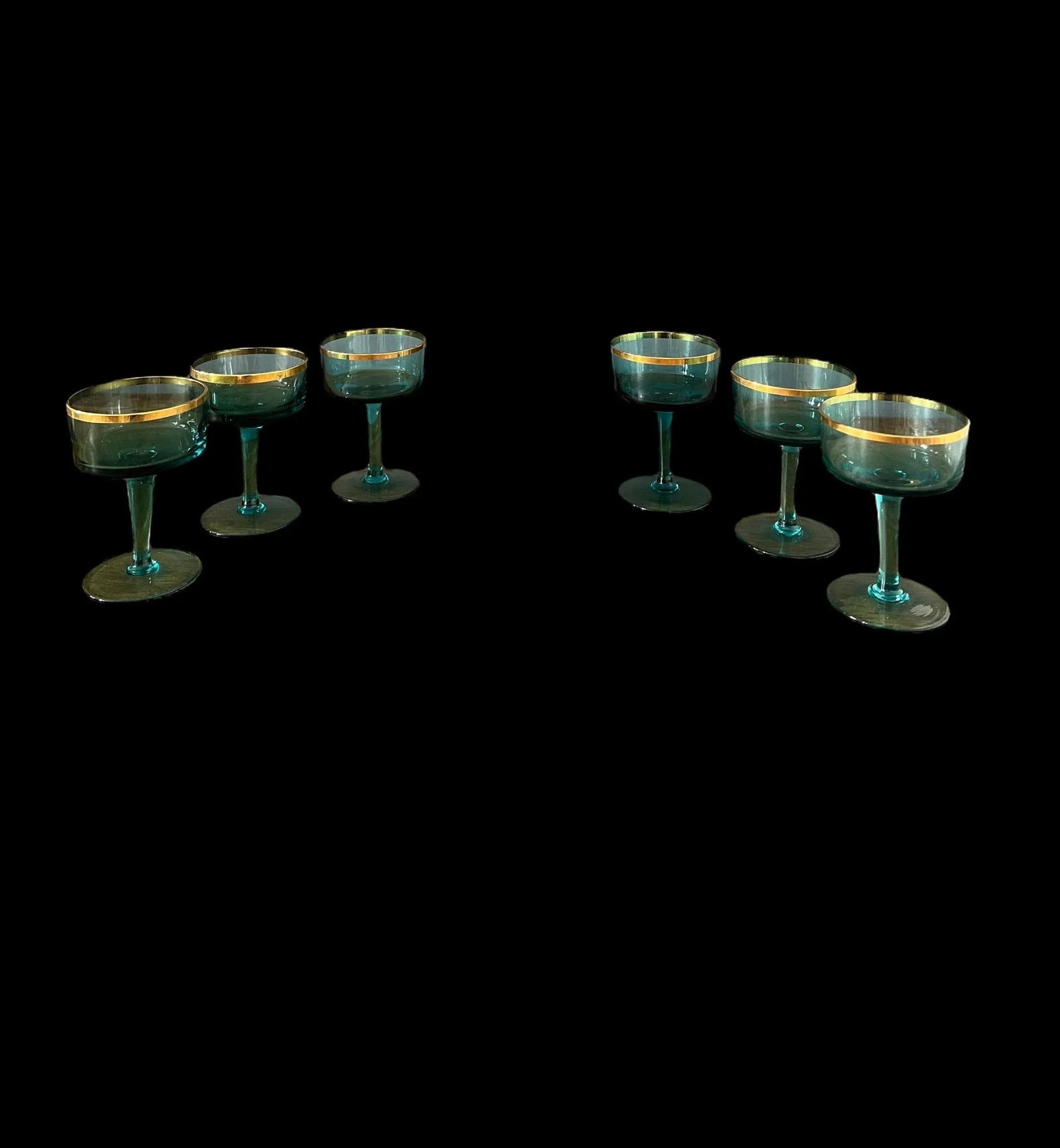 1960s Vintage Aqua Blue & Gold Cocktail Glasses- Set of 6 - 4