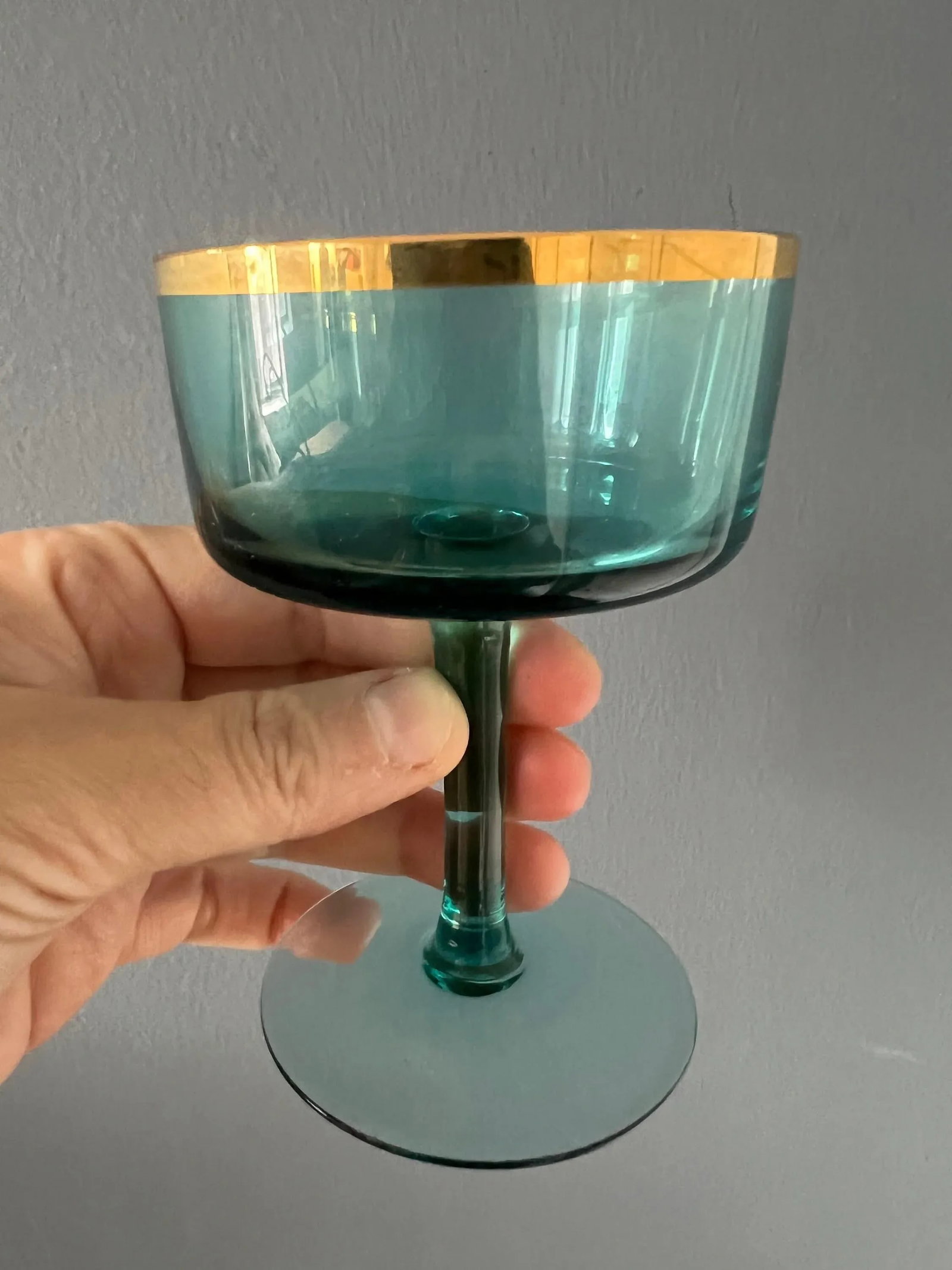 1960s Vintage Aqua Blue & Gold Cocktail Glasses- Set of 6 - 6
