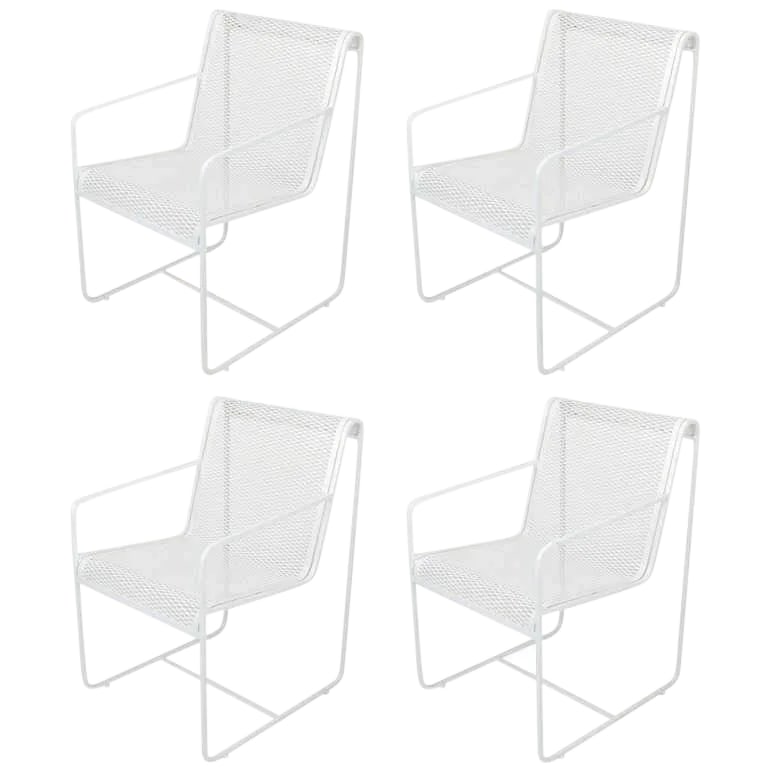 Maurizio Tempestini Style White Lacquer Iron Frame and Mesh Chairs - Set of 4 (1 of 8)