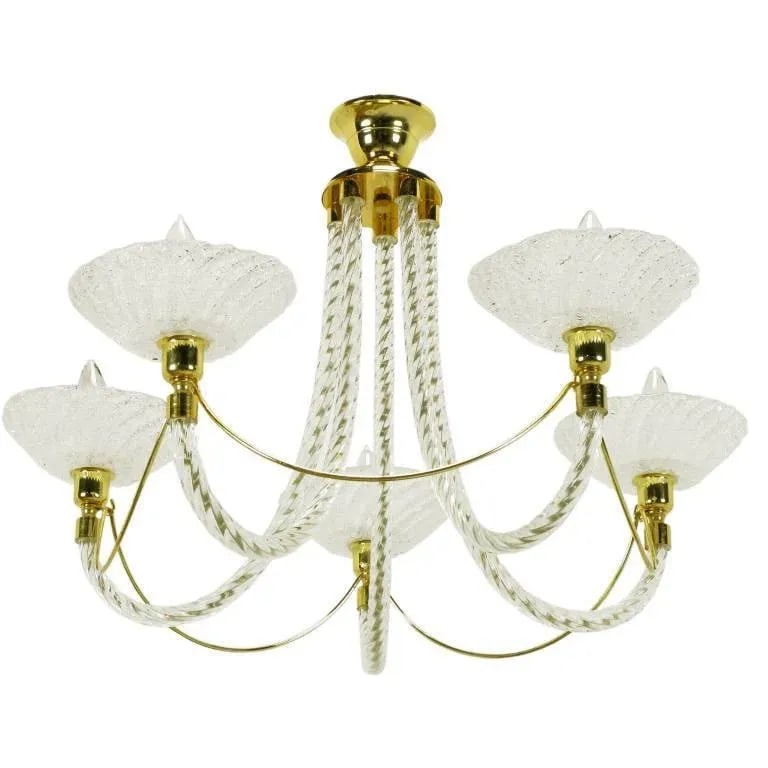 Murano Rope Glass and Brass Five-Arm Chandelier in the Manner of Barovier - 10