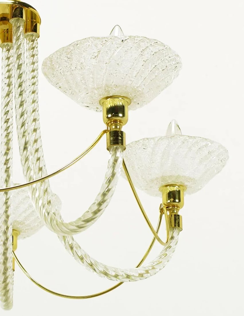 Murano Rope Glass and Brass Five-Arm Chandelier in the Manner of Barovier - 6