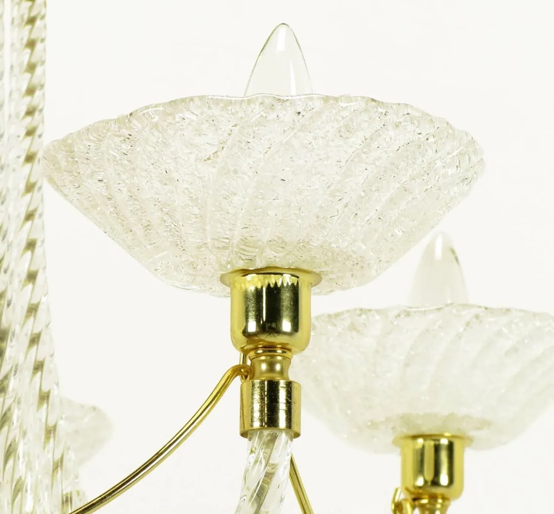 Murano Rope Glass and Brass Five-Arm Chandelier in the Manner of Barovier - 7