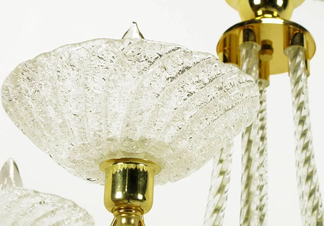 Murano Rope Glass and Brass Five-Arm Chandelier in the Manner of Barovier - 9