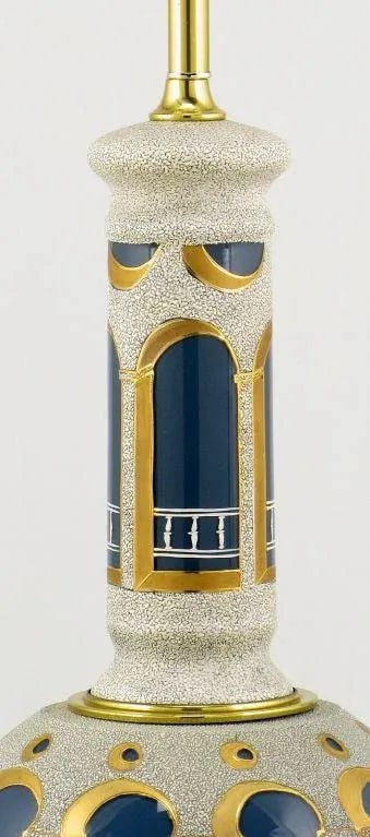 Reverse Painted & Gilded Blue Glass Table Lamps - a Pair - 3