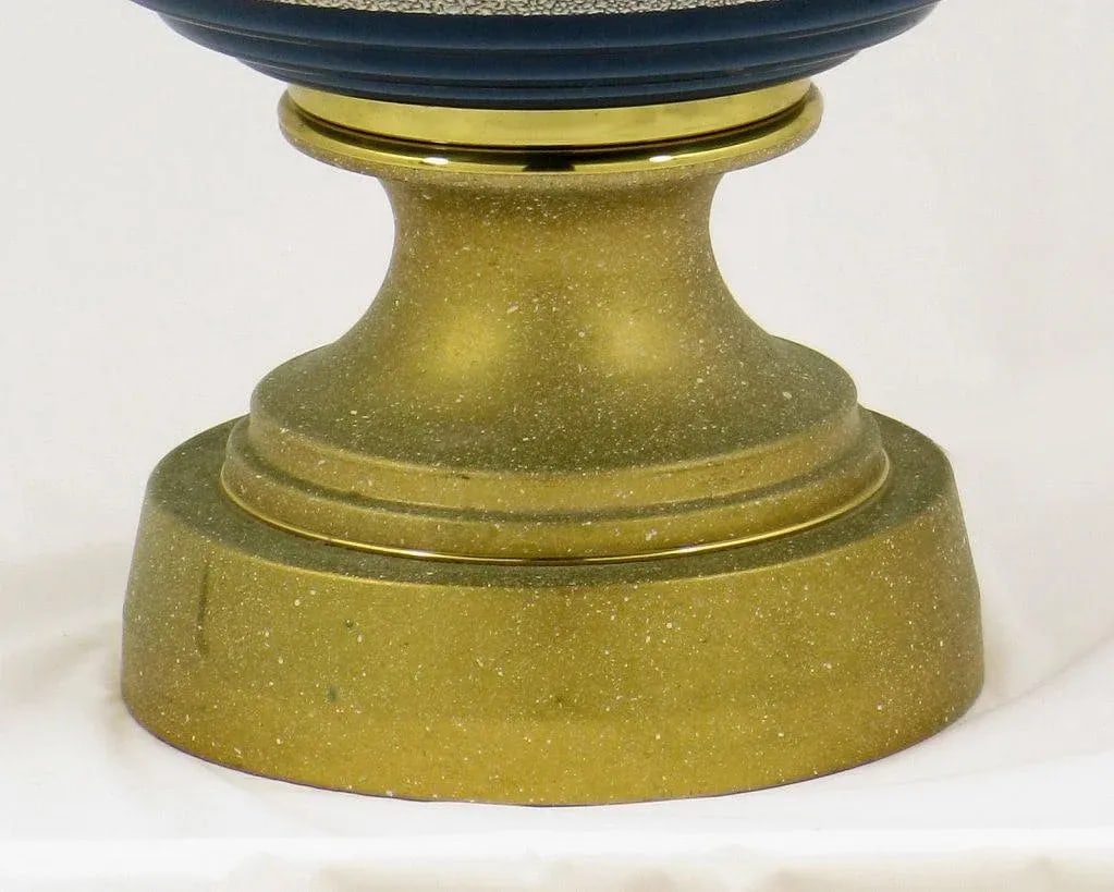 Reverse Painted & Gilded Blue Glass Table Lamps - a Pair - 5