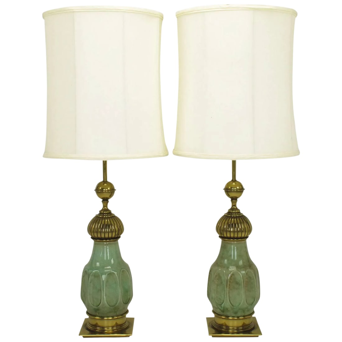 Stiffel Crackle Glaze Ceramic and Brass Moorish Style Table Lamps - a Pair (1 of 8)