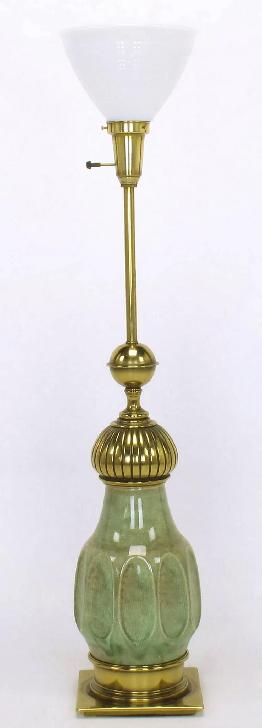 Stiffel Crackle Glaze Ceramic and Brass Moorish Style Table Lamps - a Pair - 3
