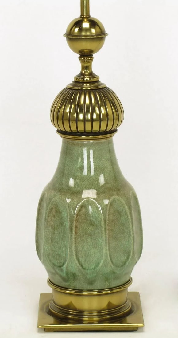Stiffel Crackle Glaze Ceramic and Brass Moorish Style Table Lamps - a Pair - 5