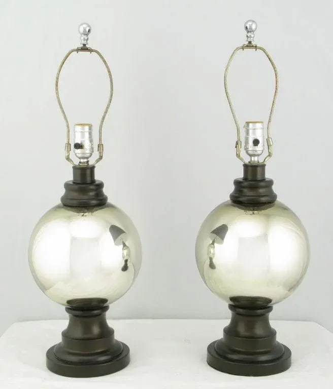 Spherical Mercury Glass Table Lamps - a Pair - 2