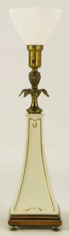 Stiffel Porcelain Obelisk & Decorative Brass Table Lamps - a Pair - 4