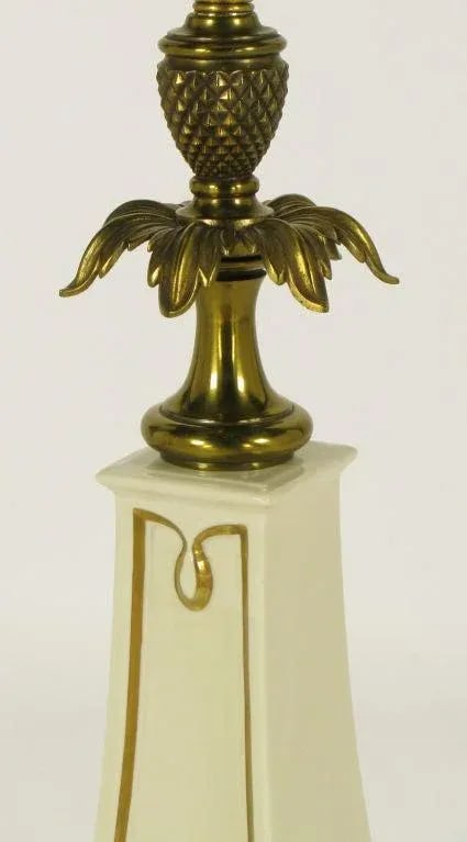 Stiffel Porcelain Obelisk & Decorative Brass Table Lamps - a Pair - 7
