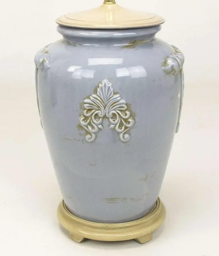 Periwinkle Blue Vintage Glazed Urn-Form Table Lamps - a Pair - 5