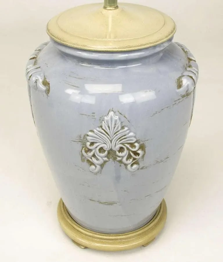 Periwinkle Blue Vintage Glazed Urn-Form Table Lamps - a Pair - 6
