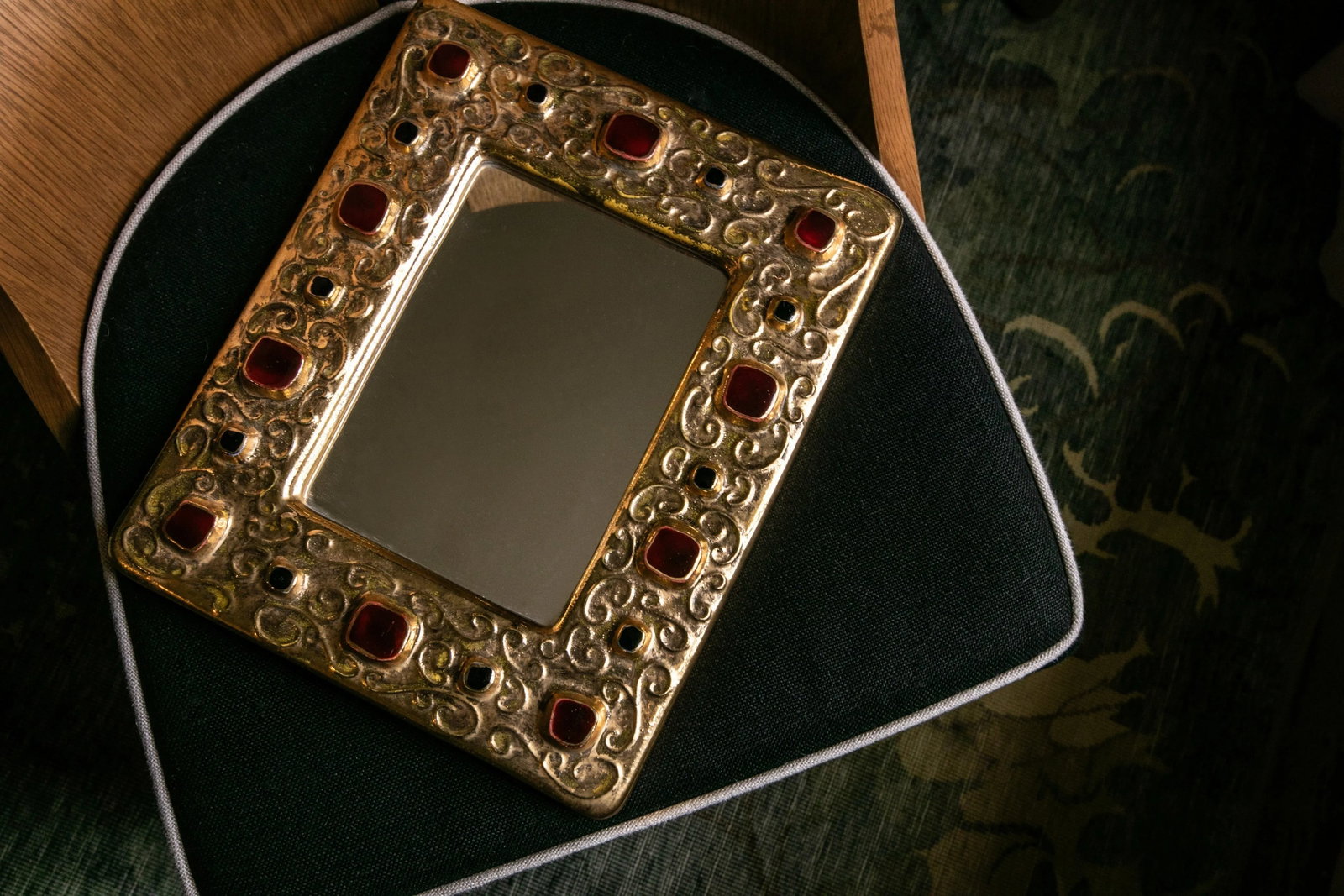 1970s Gold, Red & Black Francois Lembo Jeweled Mirror - 3