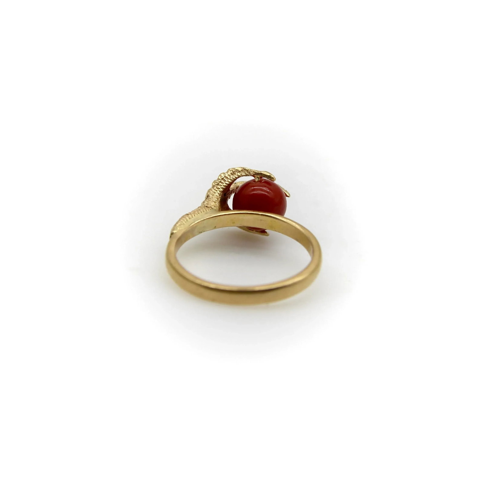 Vintage 18k Gold Sardinian Red Coral Bead and Claw Ring Size 7 - 5