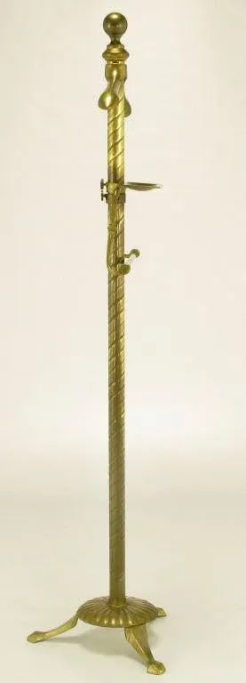 Spiral Brass Valet With Brass Ball Finial & Tray on Tripod Base - 2