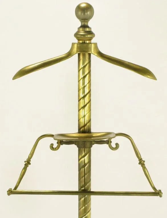 Spiral Brass Valet With Brass Ball Finial & Tray on Tripod Base - 3