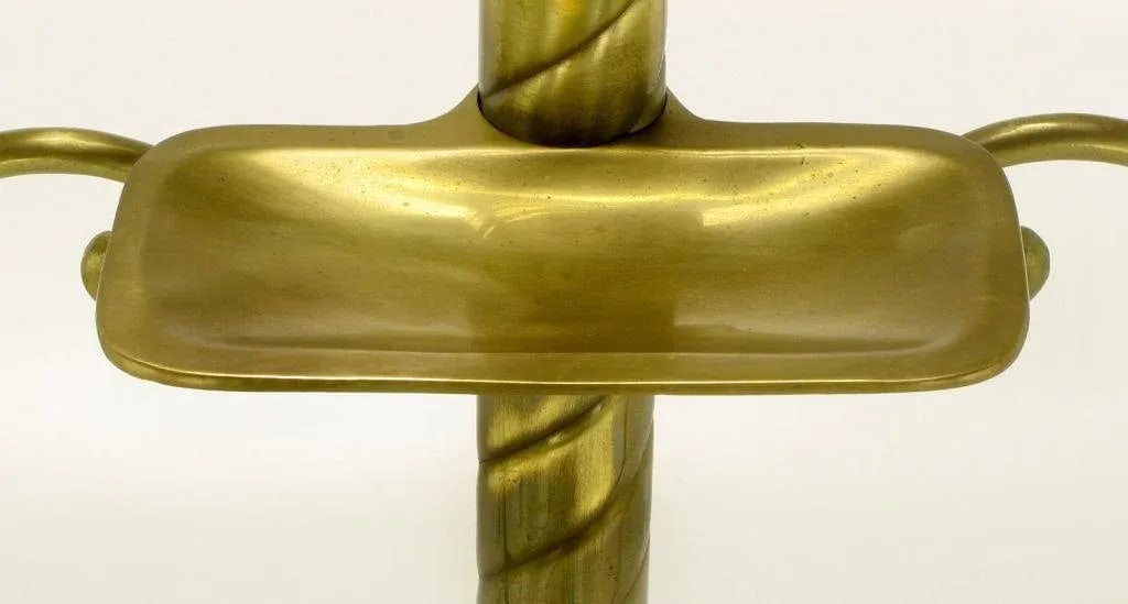 Spiral Brass Valet With Brass Ball Finial & Tray on Tripod Base - 4