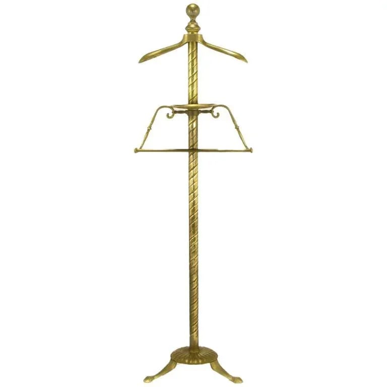 Spiral Brass Valet With Brass Ball Finial & Tray on Tripod Base - 7