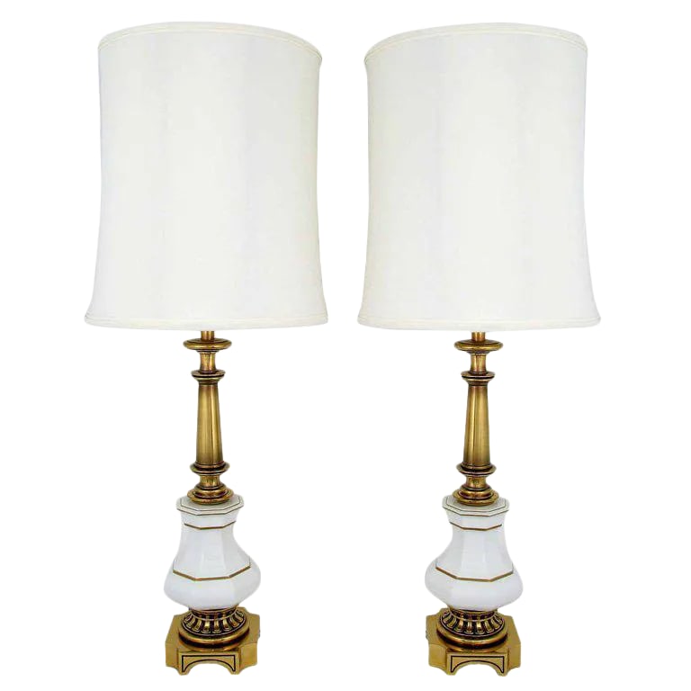 Tall Stiffel Brass & White Porcelain Lamps - a Pair (1 of 7)